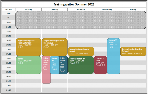Trainingszeiten für den Sommer 2023 veröffentlicht 