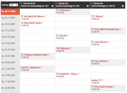 Spieltermine für den Winter 2022/23 online