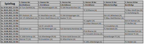 Spielplan für die Sommersaison vom WTV veröffentlicht!